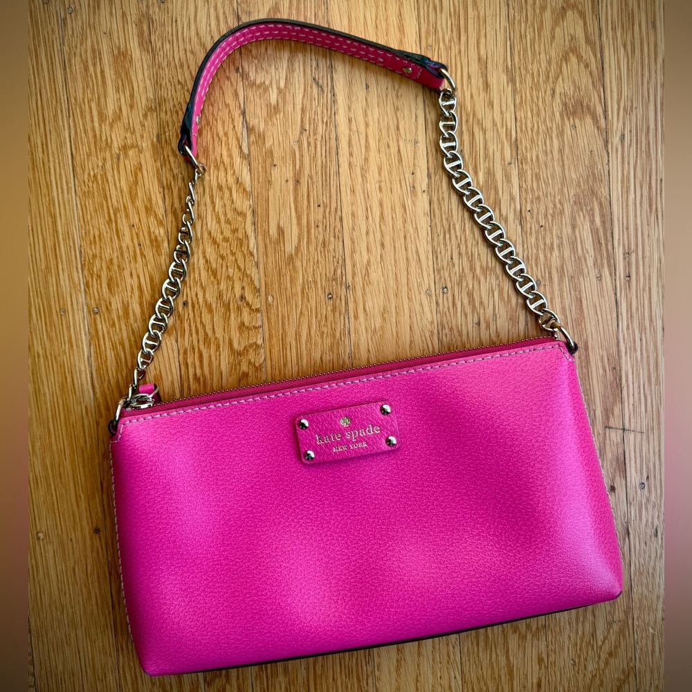 Kate Spade New York Byrd Wellesley Fuschia Hot Pink Shoulder Bag Gold Chain
